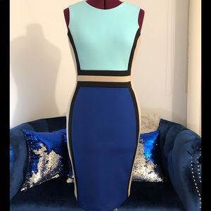 Block style form fitting midi dress